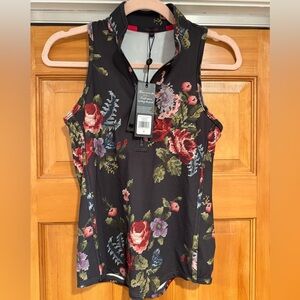 Greyson Black Floral Zip-Front Sleeveless Tank Top